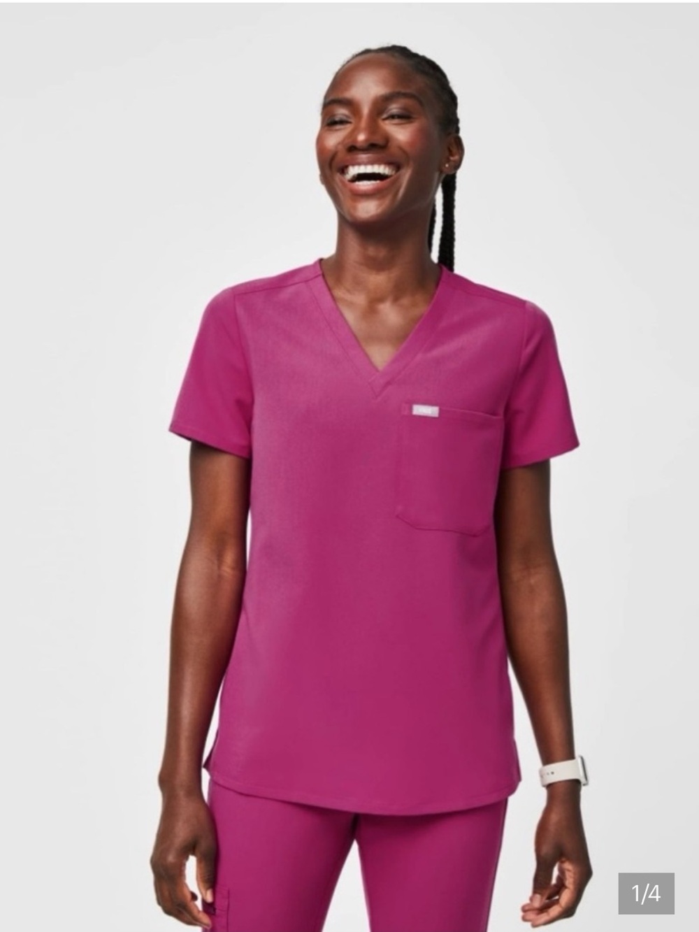 Figs Raspberry Sorbet V-Neck Scrub Top